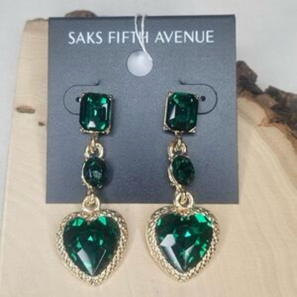 Saks Fifth Avenue Gold and Green Drop Earrings.
